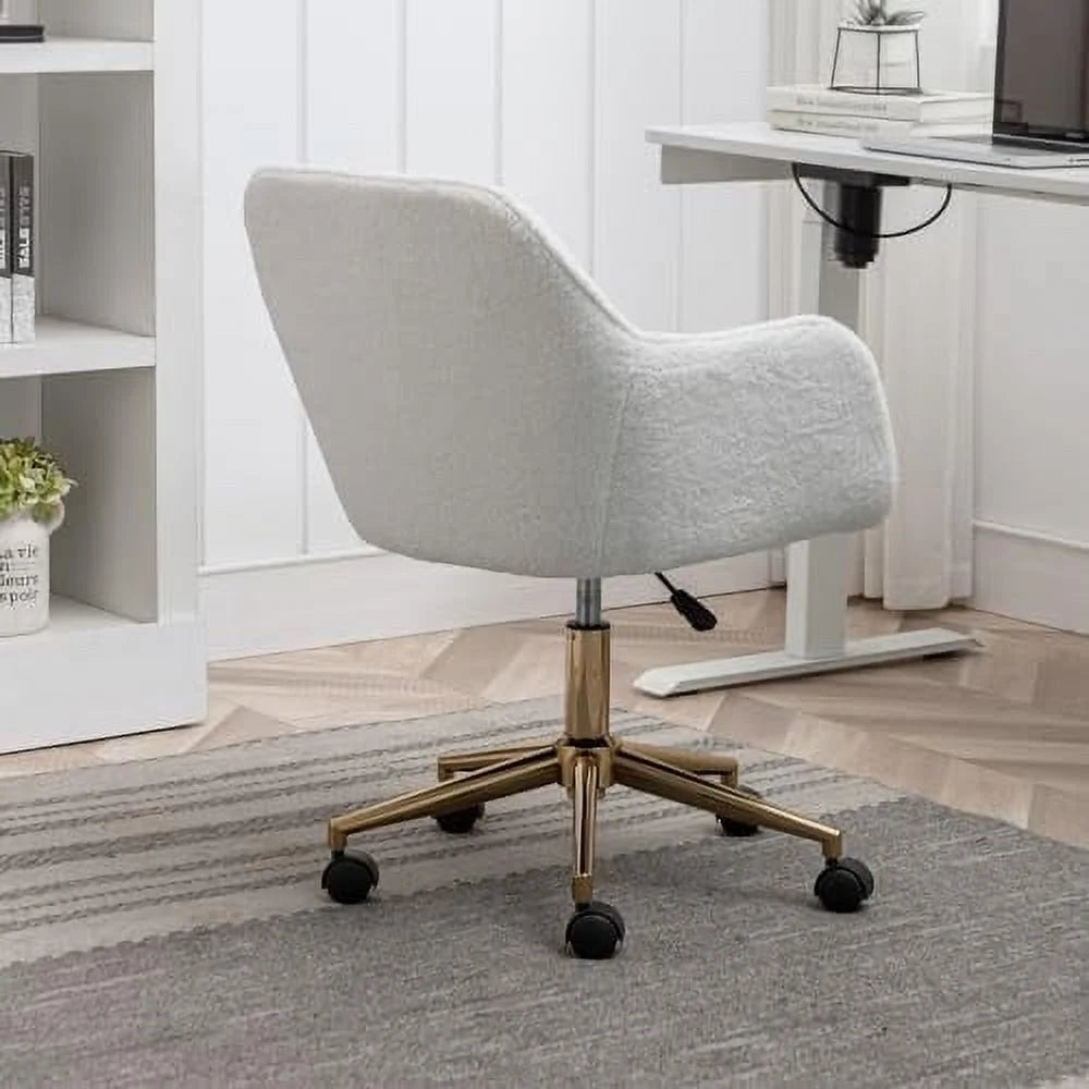White Sherpa Desk Chair with Wheels and Arms L623955