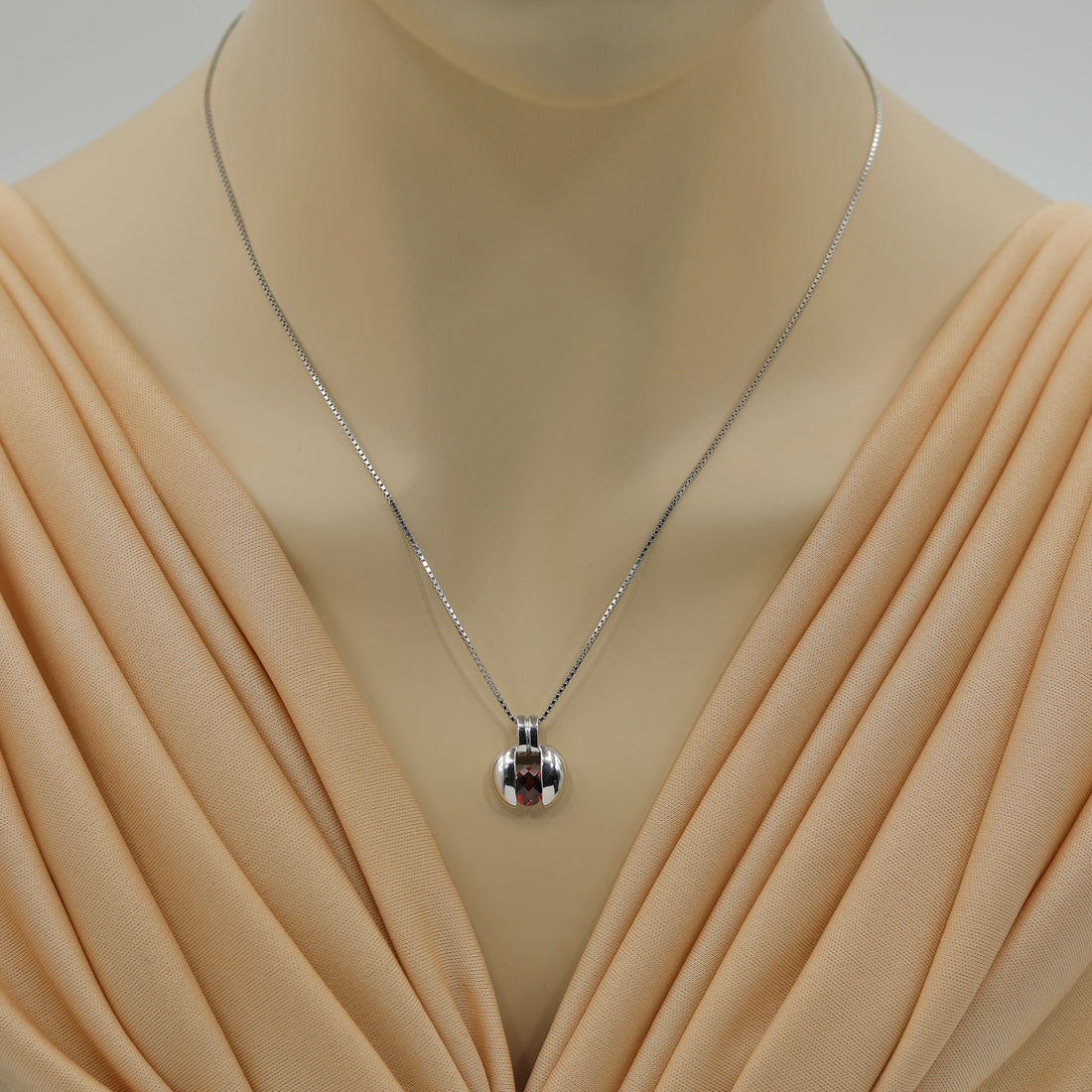 Oval Red Garnet Pendant Necklace in Sterling Silver, 18" X7880