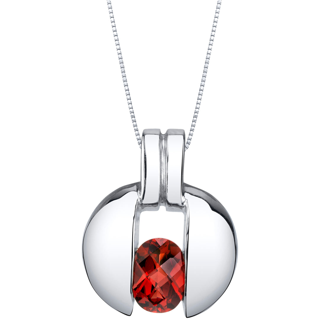 Oval Red Garnet Pendant Necklace in Sterling Silver, 18" X7880