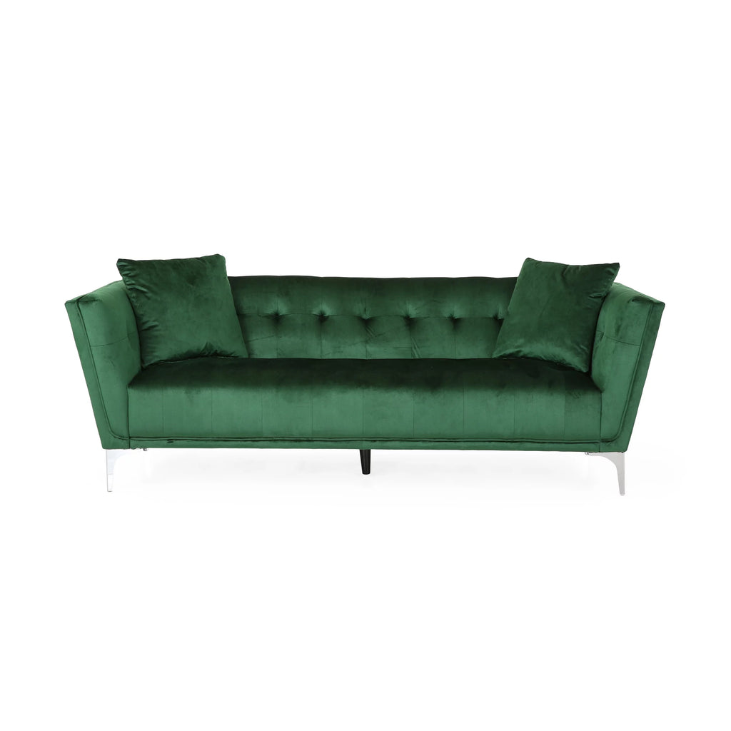 Modern Glam Velvet Tufted 3 Seater Sofa with Accent Pillows S761168