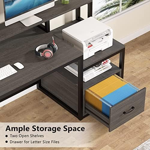 60 inch Grey Computer Desk with File Drawer and Shelves A621