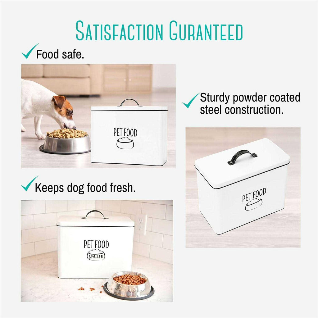 White Metal Dog Food Storage Container with Lid V564