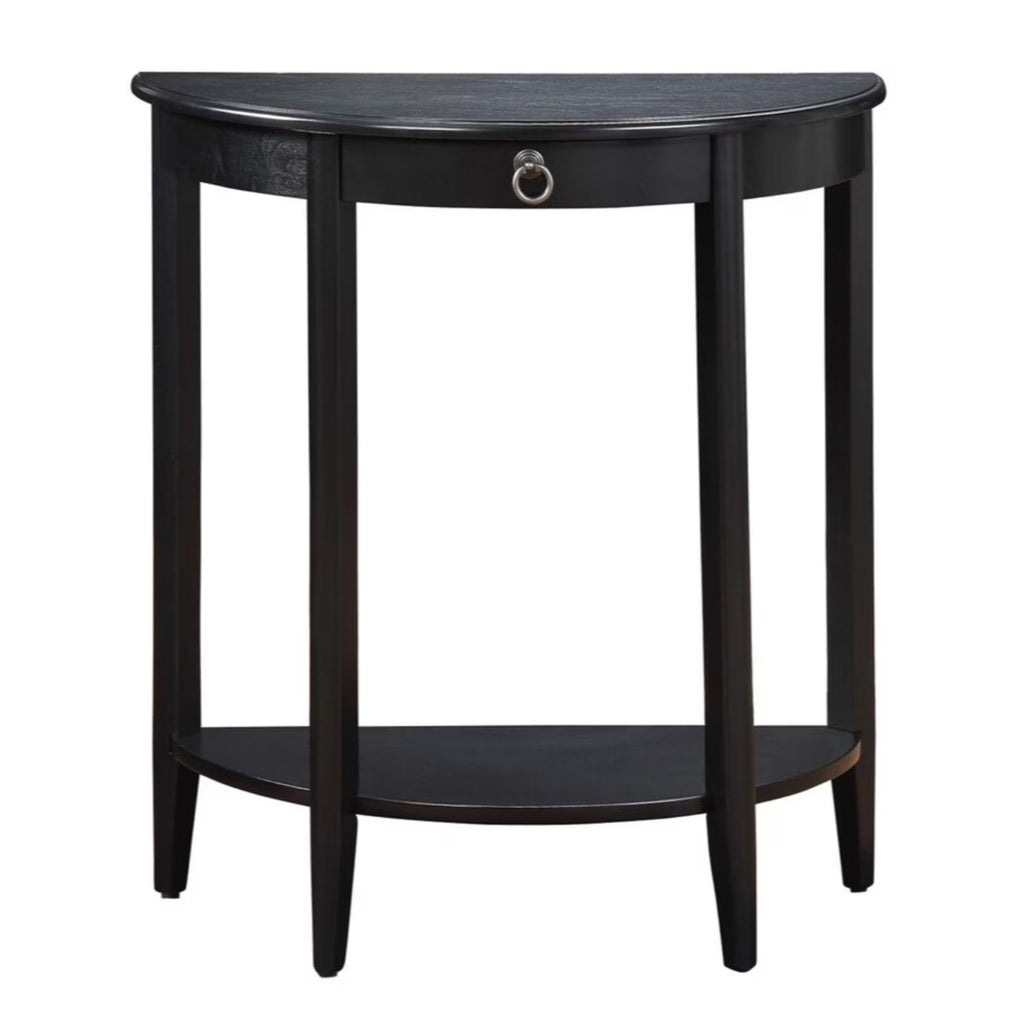 Black Wooden Half Moon Console Table with Storage Drawer X4290