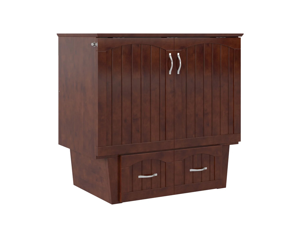 Twin Solid Wood Murphy Bed Chest with Mattress, Drawer & Charger, Walnut X35342