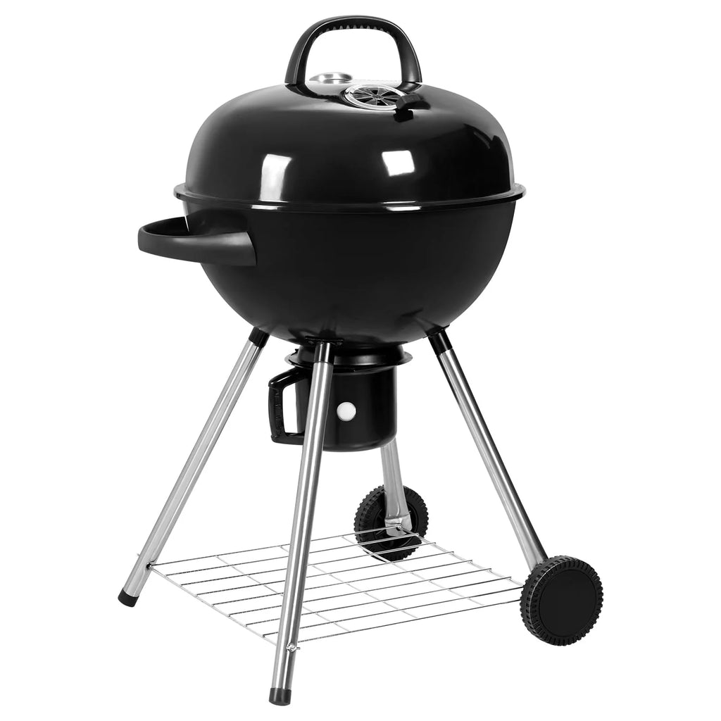Black 29” Barrel Outdoor Charcoal Grill with Side Shelf and Wheels O572054