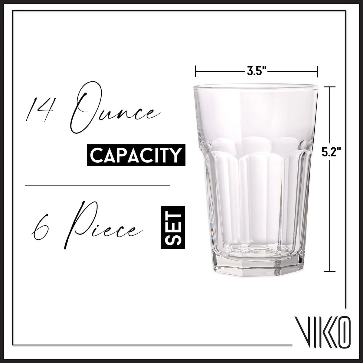 Set of 6 14 Ounce Dishwasher Safe Drinking Glasses E605253
