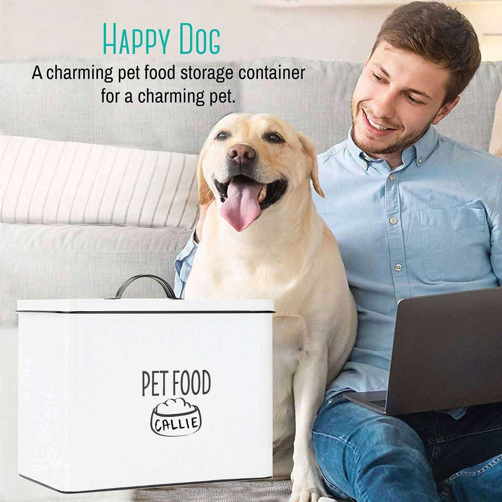 White Metal Dog Food Storage Container with Lid V564