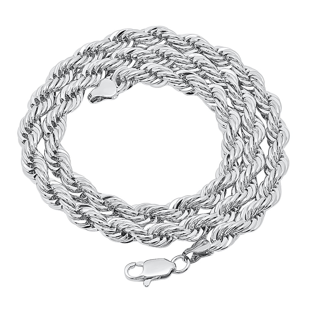 Rhodium Plated Twisted Rope Chain Necklace, 36 inches A2326