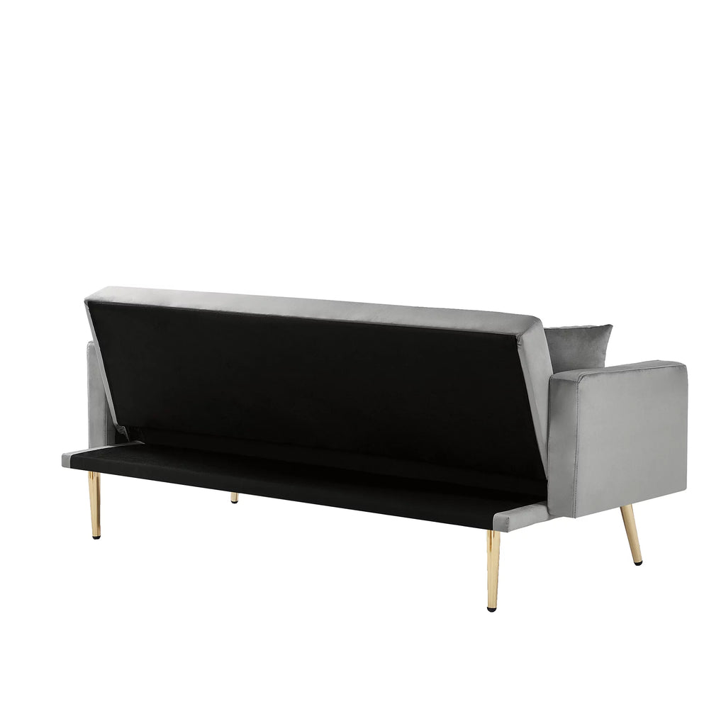 Gray Velvet Convertible Sofa Bed with 2 Pillows W808538