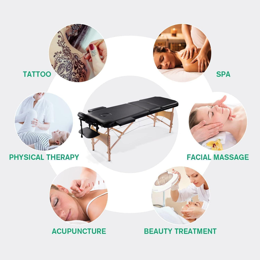 Black Ergonomic Massage Table with Carrying Case T1766
