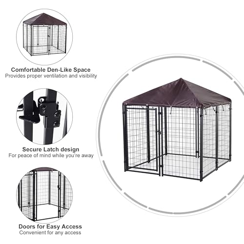 4.6' x 4.6' x 5' Black Welded Wire Outdoor Dog Kennel F1723