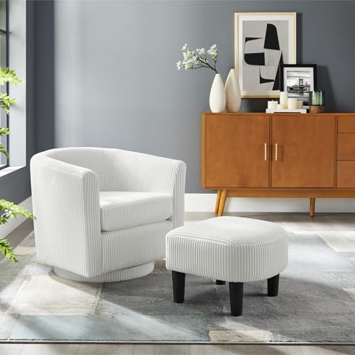Black Corduroy Swivel Barrel Accent Chair with Ottoman N41439