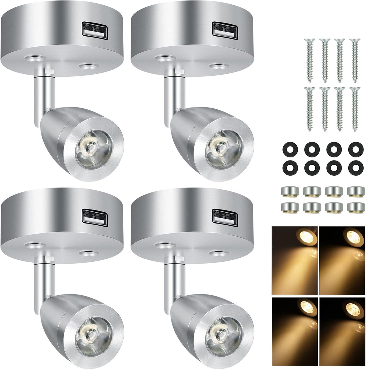 4PCS DC12-24V LED Aluminum Dimmable Warm White Reading Lamp C1377