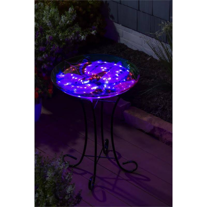 Solar Hand Painted Glass Bird Bath with Stand F75397