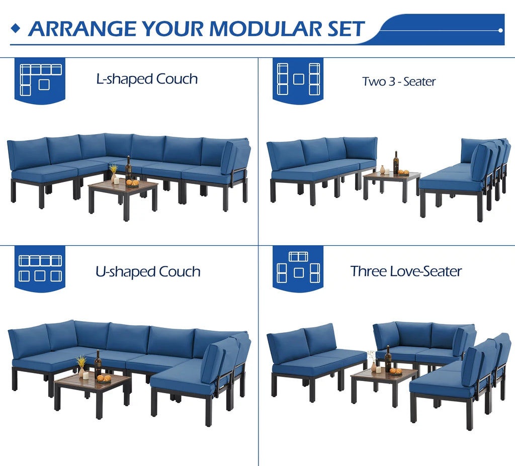7 Pieces Metal Patio Furniture Set with Cushions and Table S890930