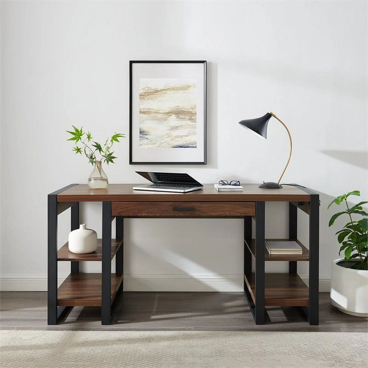 60" Industrial Wood Computer Desk in Dark Walnut Z653