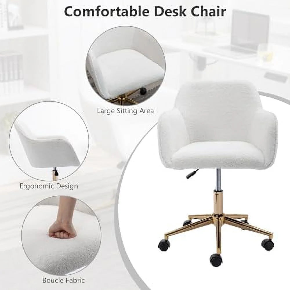 White Sherpa Desk Chair with Wheels and Arms L623955