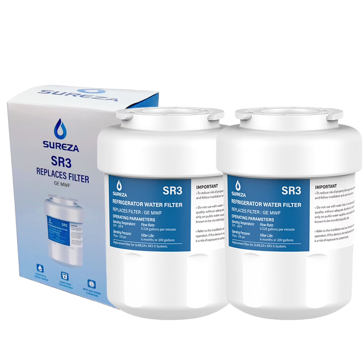 2 Pack MWF Water Filters for GE Refrigerators V738452