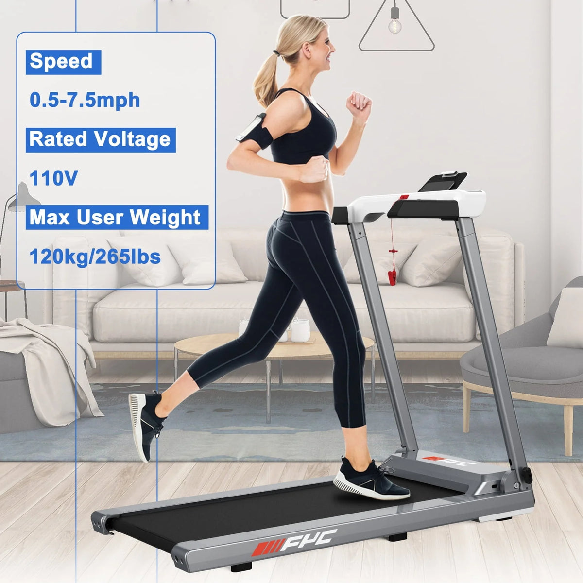 Folding Treadmill with Incline 3.5HP 8.5MPH Foldable Compact Electric Treadmill V184