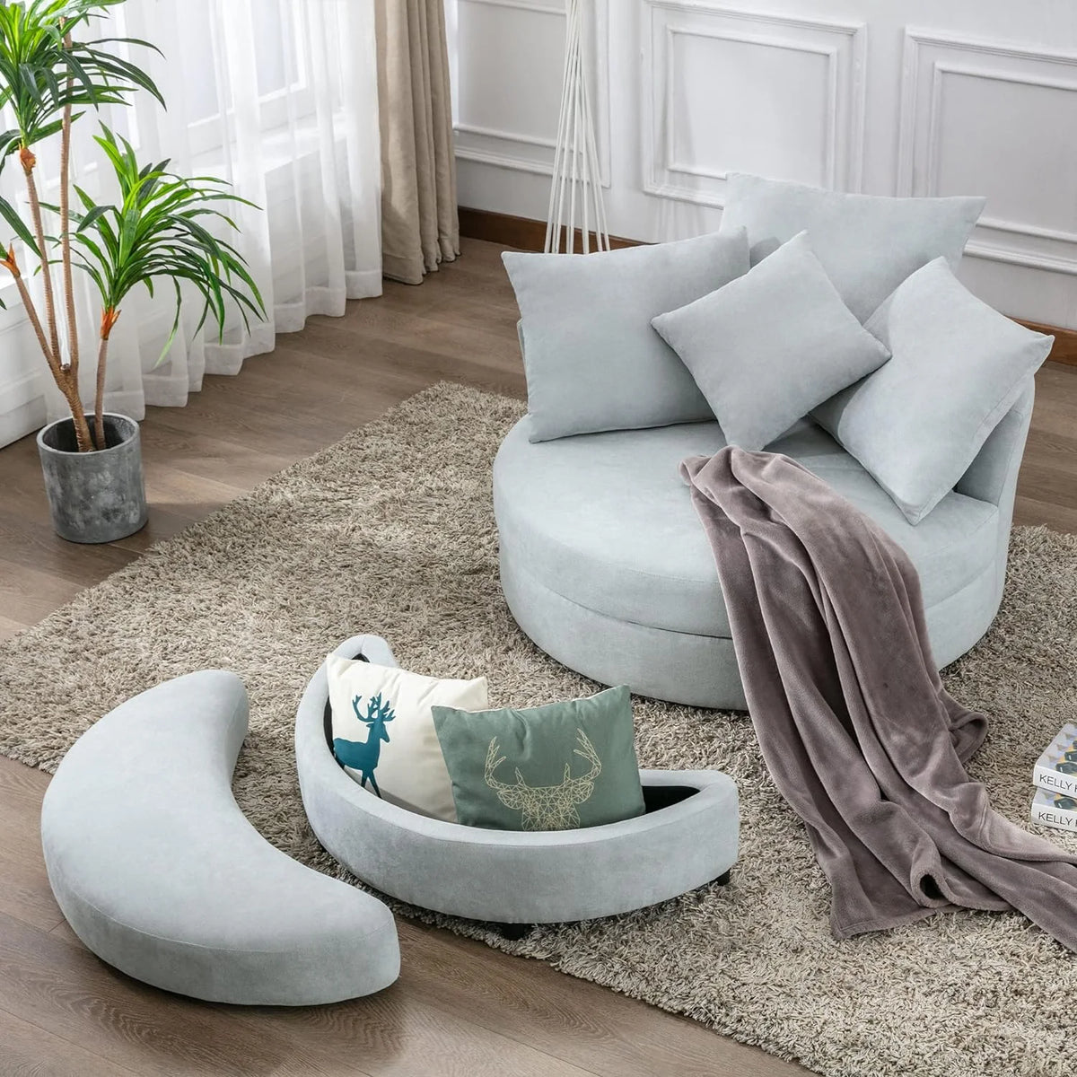 Swivel Accent Barrel Chair with Storage Ottoman & 4 Pillows O799232