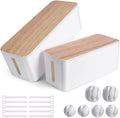 White Bamboo Style Cable Organizer Box, 2 Pack, 17 PCS Set J6624