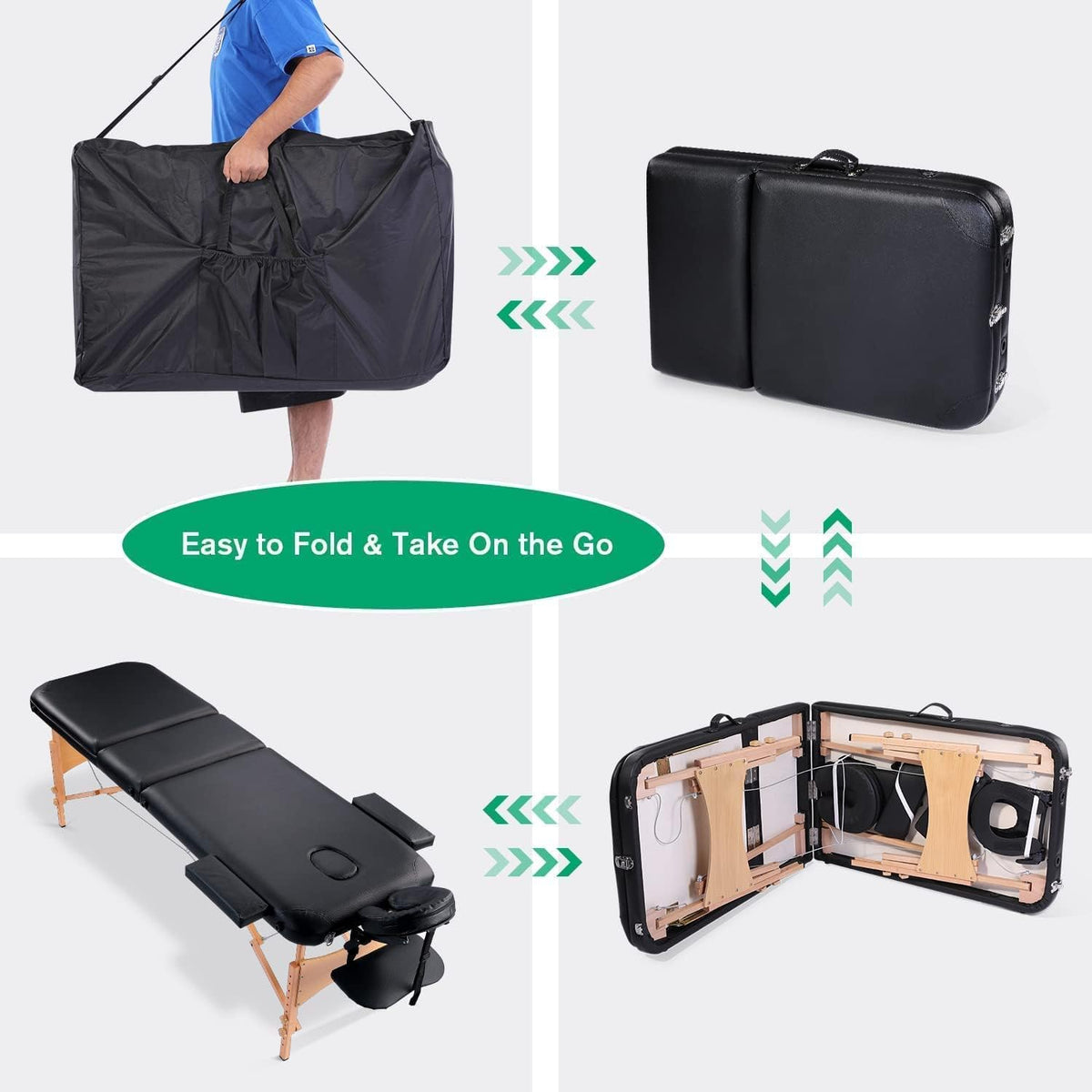 Black Ergonomic Massage Table with Carrying Case T1766