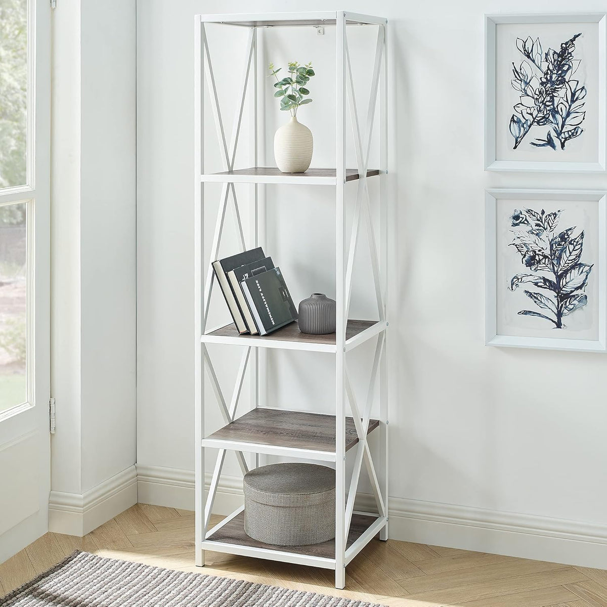 4 Tier Grey Metal Wood Bookcase I82144