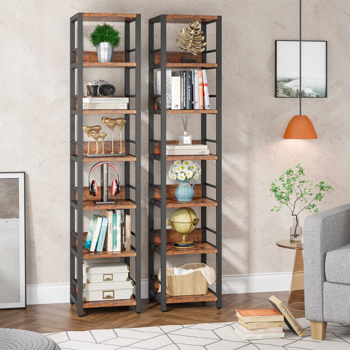 75" Tall Narrow 6 Tier Corner Bookshelf H8094