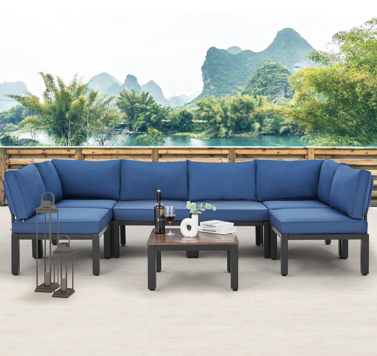7 Pieces Metal Patio Furniture Set with Cushions and Table S890930