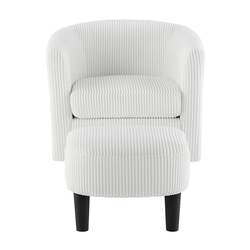 Black Corduroy Swivel Barrel Accent Chair with Ottoman N41439