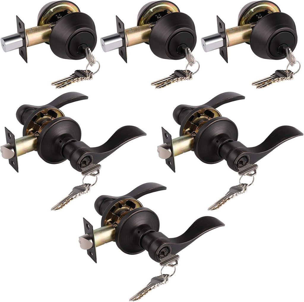 Satin Nickel Double Cylinder Deadbolt Combo Locksets, 5 Pack V876