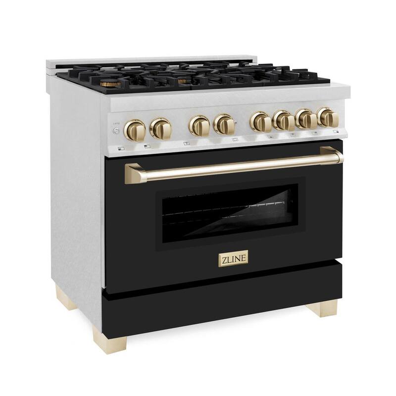 6-Burner Dual Fuel Range with Black Matte Door in Stainless Steel and Polished Gold T3541