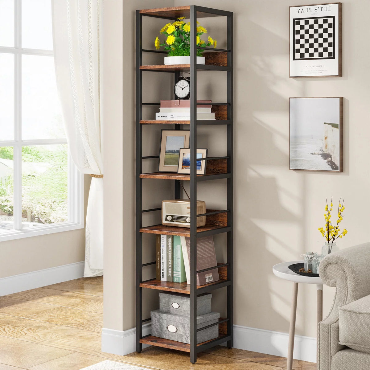 75" Tall Narrow 6 Tier Corner Bookshelf H8094
