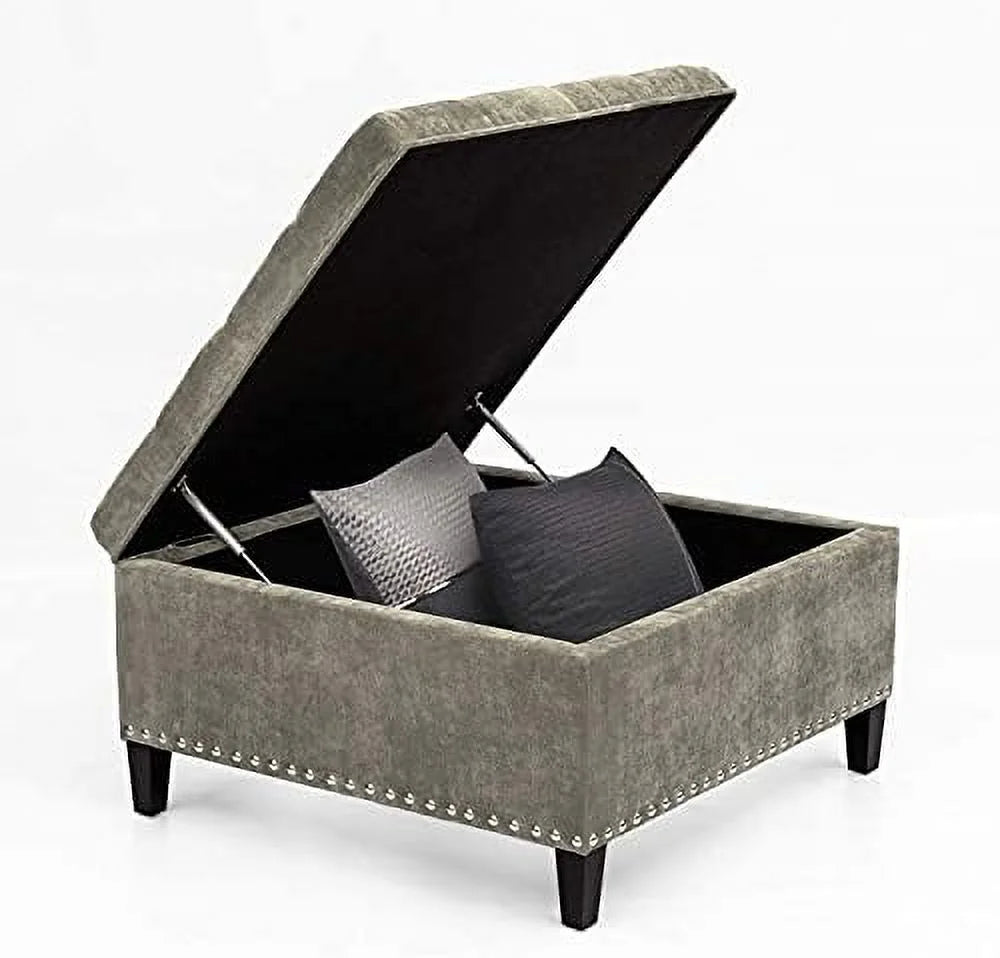 Square Upholstered Tufted Ottoman with Nailhead Trim K54884