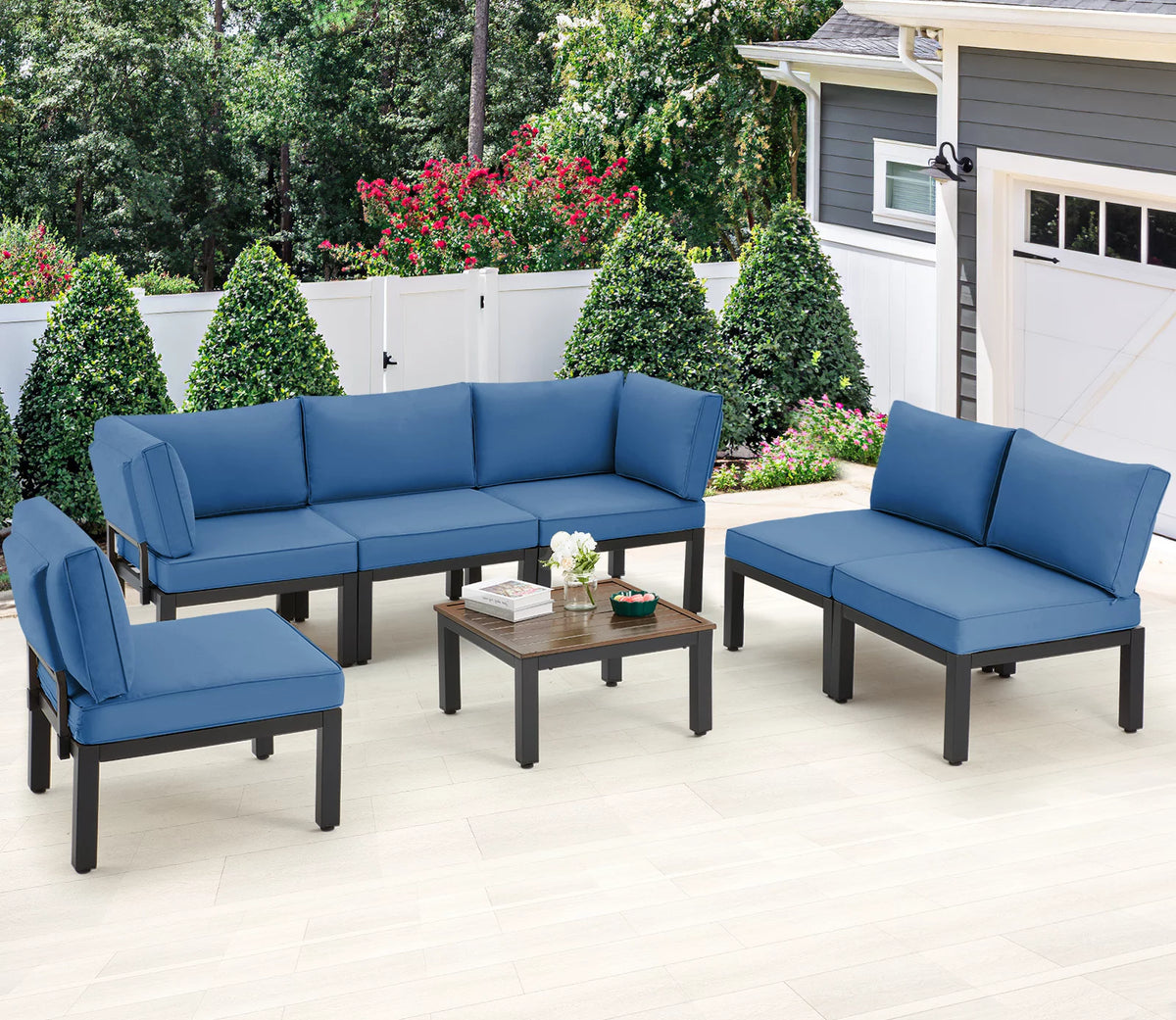 7 Pieces Metal Patio Furniture Set with Cushions and Table S890930