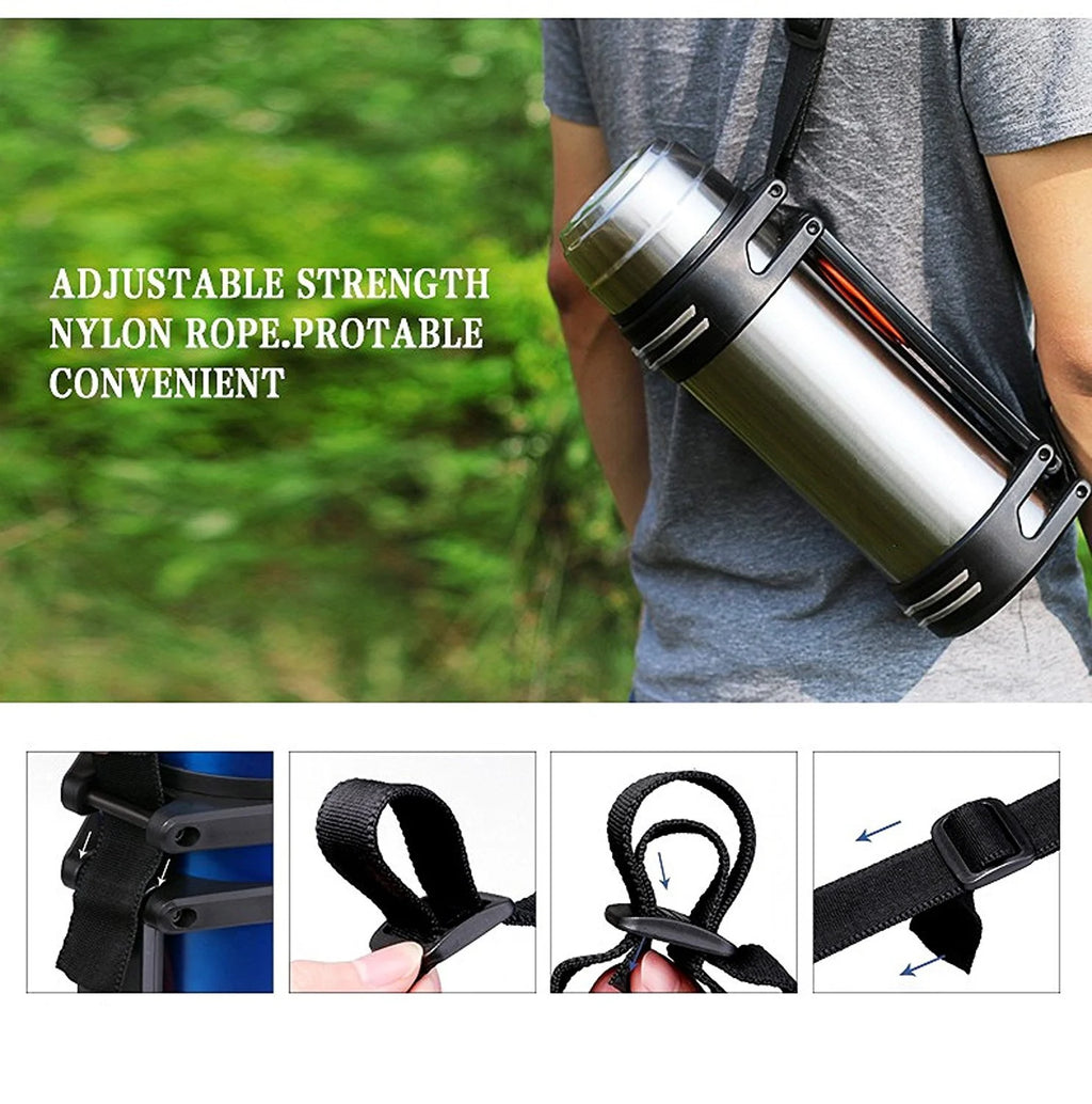 Large Stainless Steel Double Wall Vacuum Insulated Beverage Bottle with Plastic Drinking Mug J662