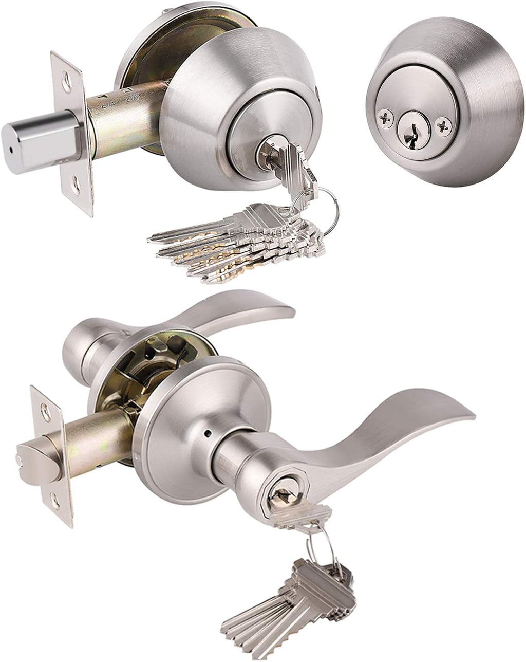 Satin Nickel Double Cylinder Deadbolt Combo Locksets, 5 Pack V876