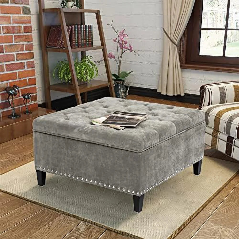 Square Upholstered Tufted Ottoman with Nailhead Trim K54884