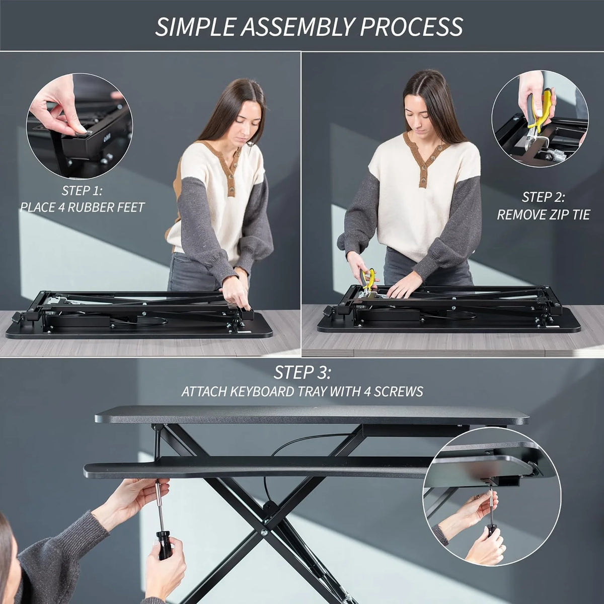 Black Height Adjustable Standing Desk Monitor Riser V789259