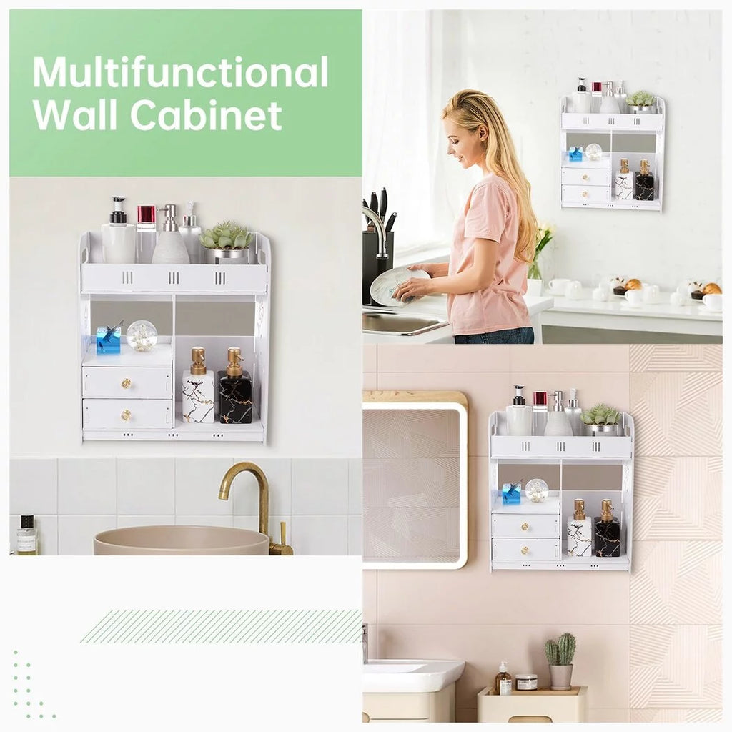 White Wall Mounted Bathroom Cabinet with 2 Drawers O3746