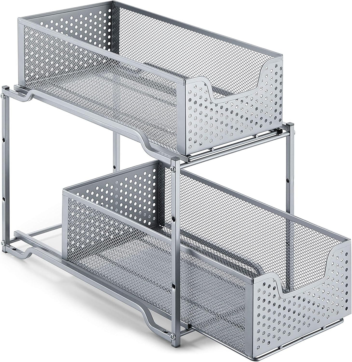 White 2-Tier Under Sink Cabinet Organizer with Sliding Storage Drawer K879457