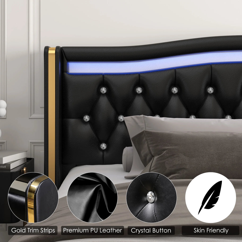 White Queen Size LED Bed Frame with 4 Storage Drawers B655