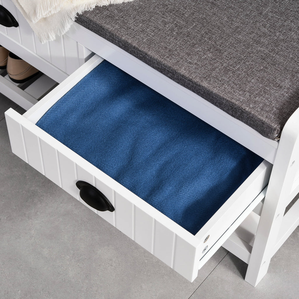 White Coat Rack and Bench with 4 Hooks, 2 Drawers I581