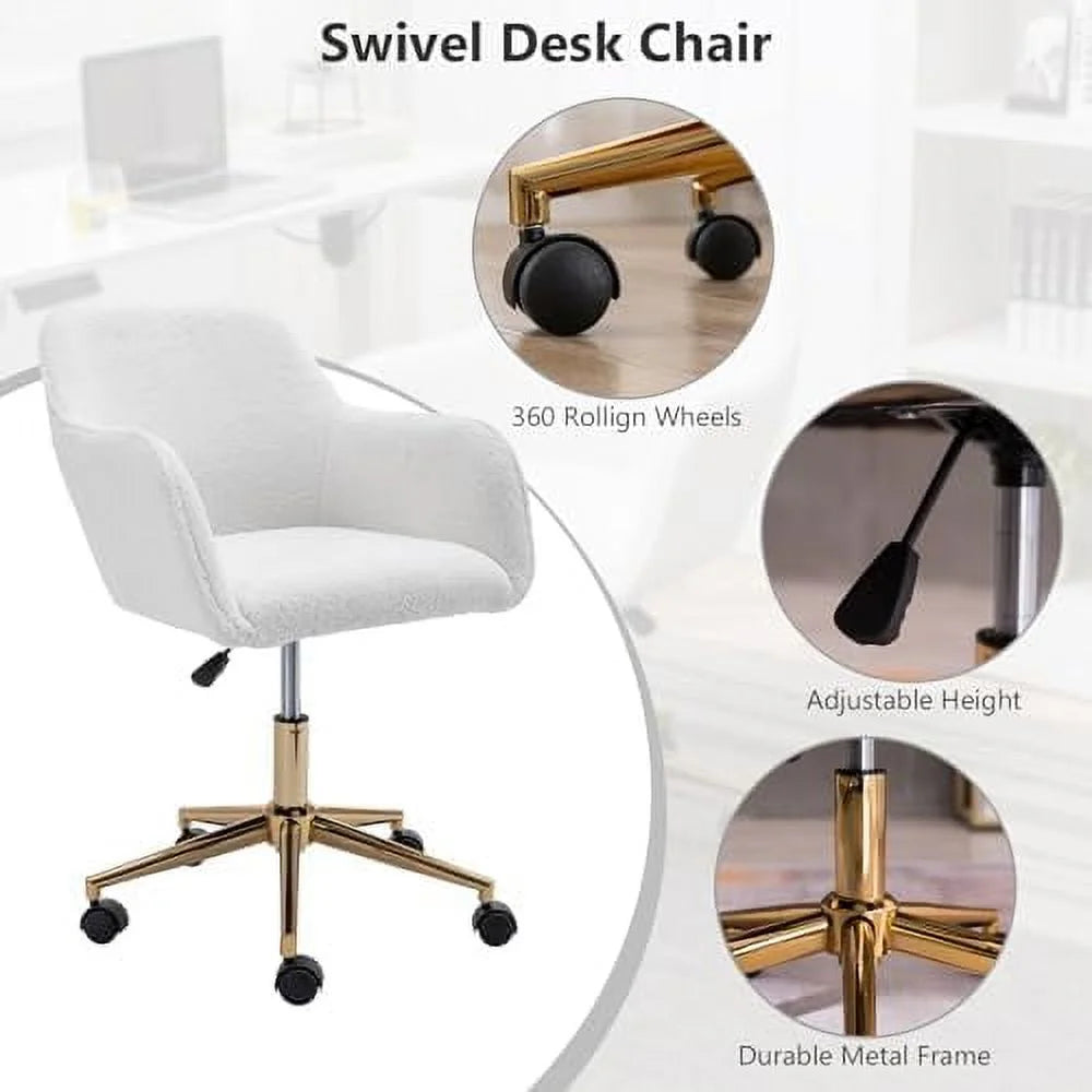 White Sherpa Desk Chair with Wheels and Arms L623955