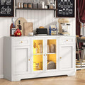 55'' Wood Coffee Bar Cabinet with 4 Doors and Charging Station W3423