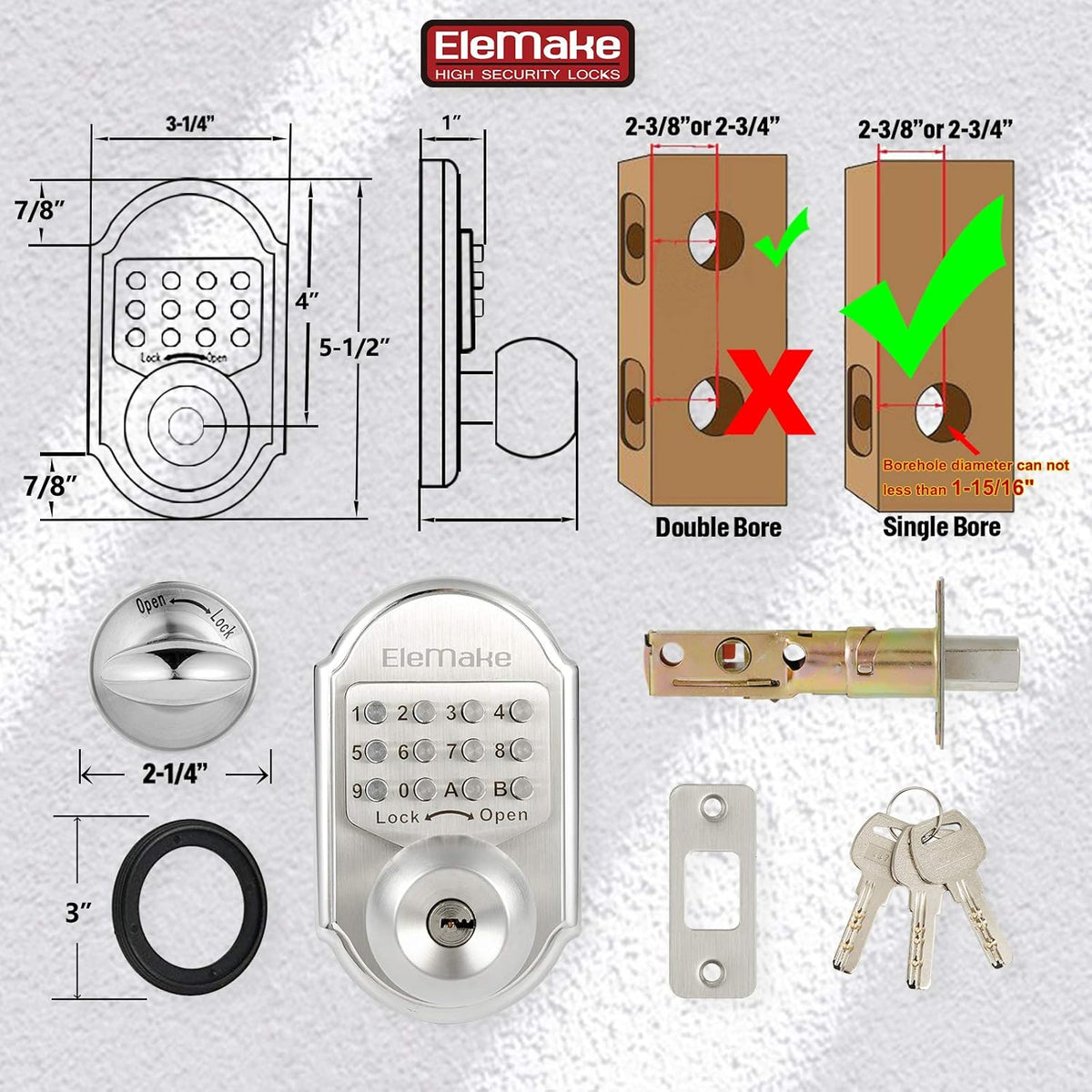 Keyless Entry Keypad Deadbolt Door Lock 304 Stainless Steel Mechanical N115