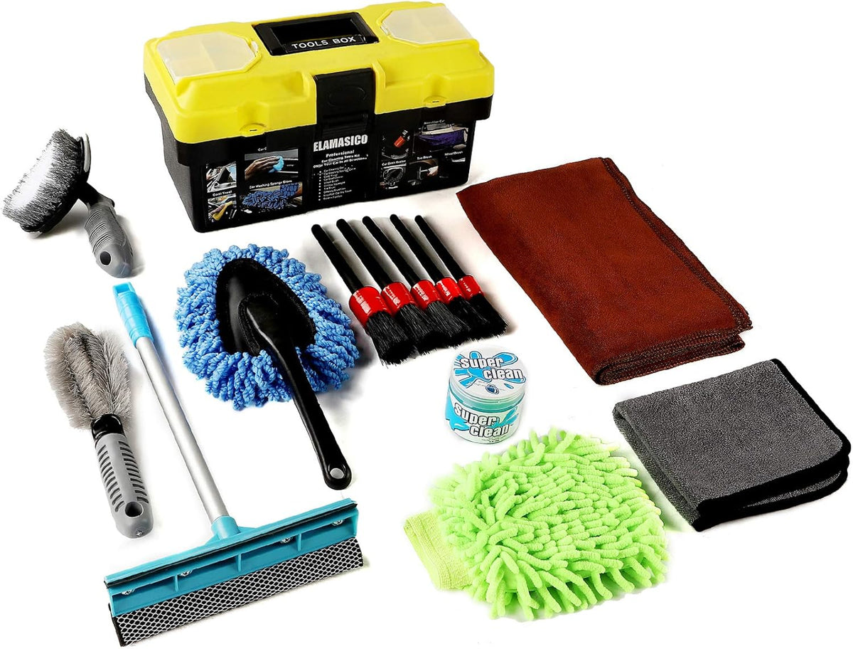 14 Pcs Car Detailing Kit with Cleaning Gel, Microfiber Cloth, Wash Mitt, Duster, Squeegee J8022