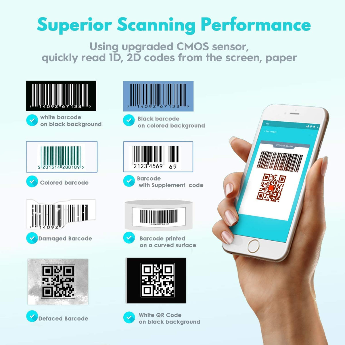 2D Wireless Barcode Scanner with Stand A9610