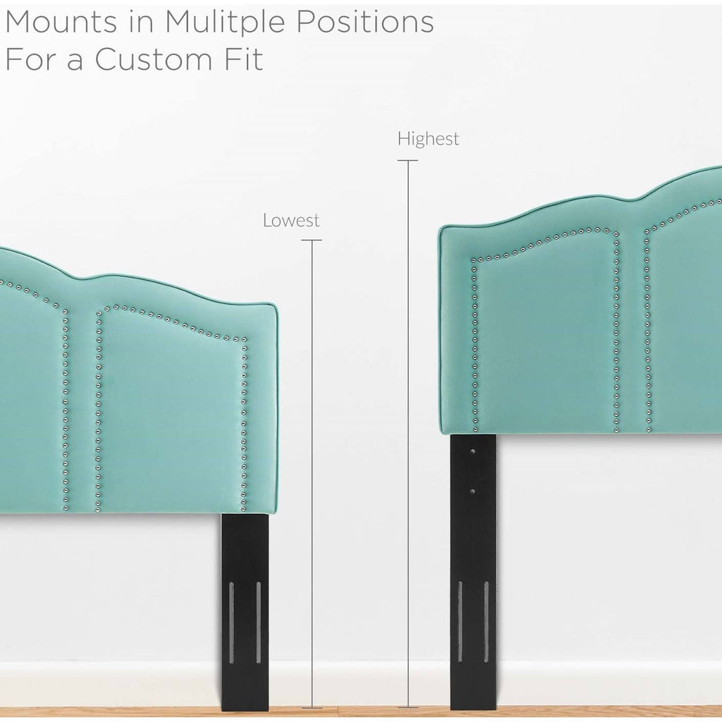 Light Green Velvet King Size Headboard with Nailhead Trim Y915