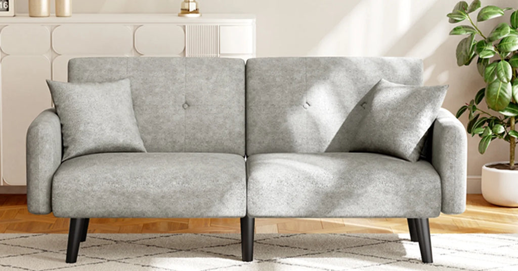 Light Grey Convertible Futon Sofa Bed with 2 Pillows N4551